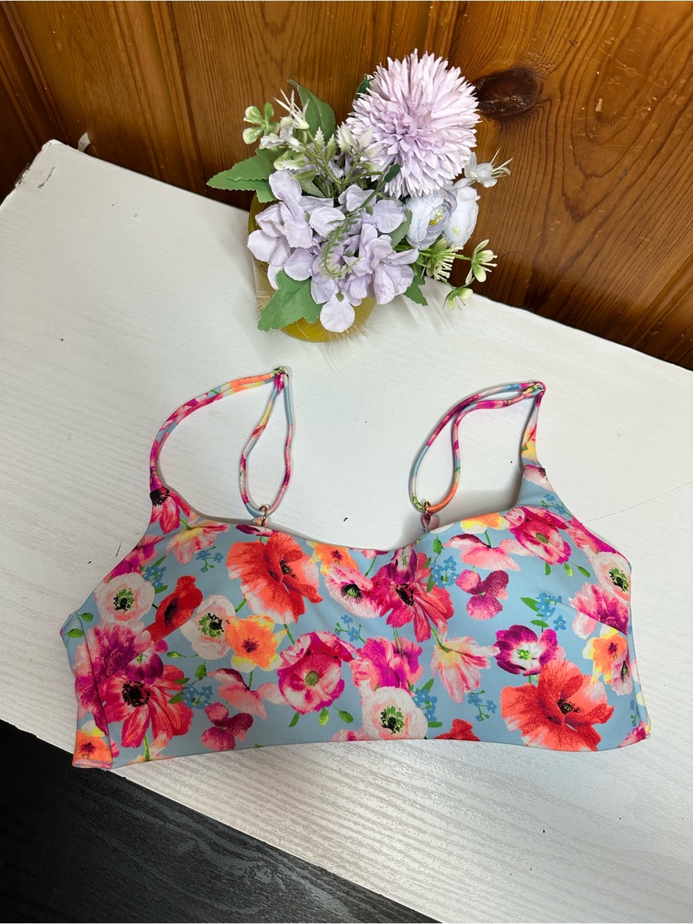 Floral Print Light Blue Bralette - Women Intimates